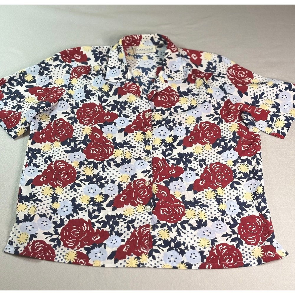 VTG 80's 90's Donnkenny Rose Floral Camp Shirt Blouse Grandmacore Retro